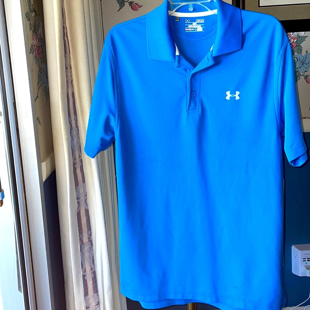 MEN'S Under Armour bright blue cerulean Polo Size Medium M athletic polo wicking